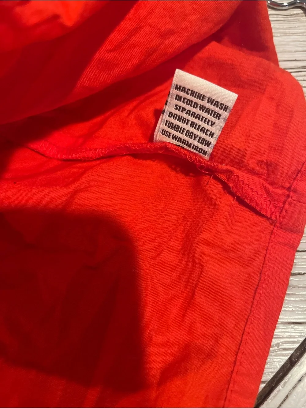 Puff Sleeve Vibrant Red Orange Cotton Blouse with Tie Closure Size L Boho Summer - Picture 12 of 12